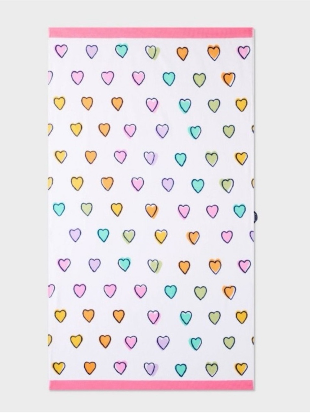Roller Rabbit White Bath Towel with Multi-Color Heart Print - Pink Trim